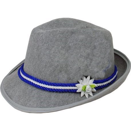 Tyrolerhat i grå med sød blomst - Klassisk Oktoberfest hat - hat blomst - Klassisk oktoberfest hat Billig Tyroler